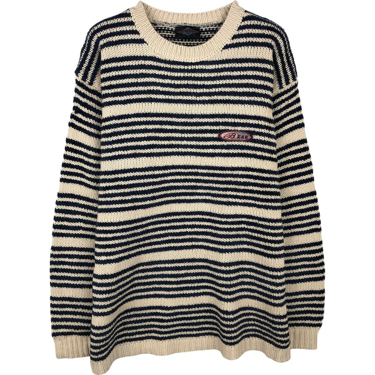 Rakuten - 古着 BEAR ボーダー柄 アクリルニットセーター メンズL相当 /eaa399403 【中古】 【260222】 ホワイト系 秋冬
