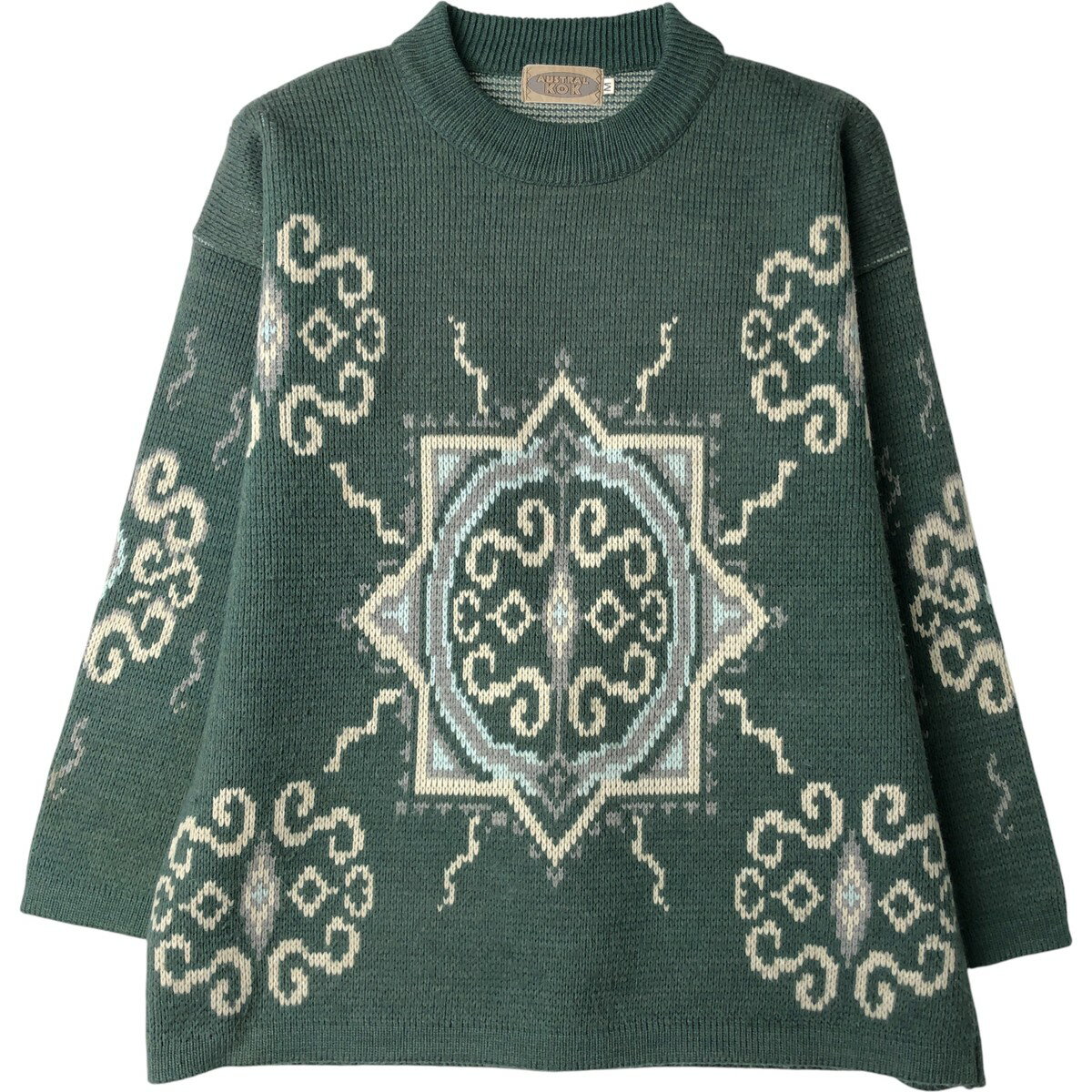 樂天商城 - 古着 AUSTRAL KOK 総柄 アクリルニットセーター メンズM相当 /eaa399693 【中古】 【260221】 カーキ系 秋冬