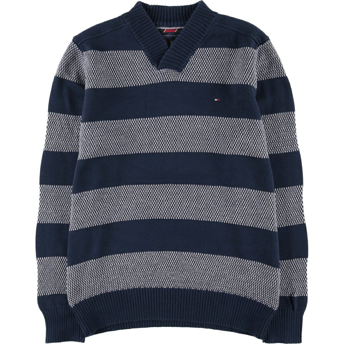 乐天商城 - 古着 トミーヒルフィガー TOMMY HILFIGER ボーダー柄 Vネック コットンニットセーター メンズL相当 /eaa399719 【中古】 【251018】 【SS2606_30