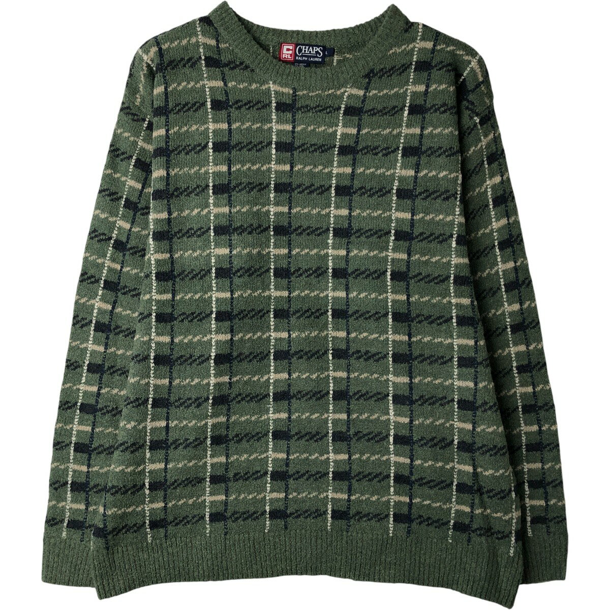 樂天商城 - 古着 ラルフローレン Ralph Lauren CHAPS チャップス チェック柄 アクリルニットセーター メンズL相当 /eaa399978 【中古】 【260223】 グリーン系 秋冬