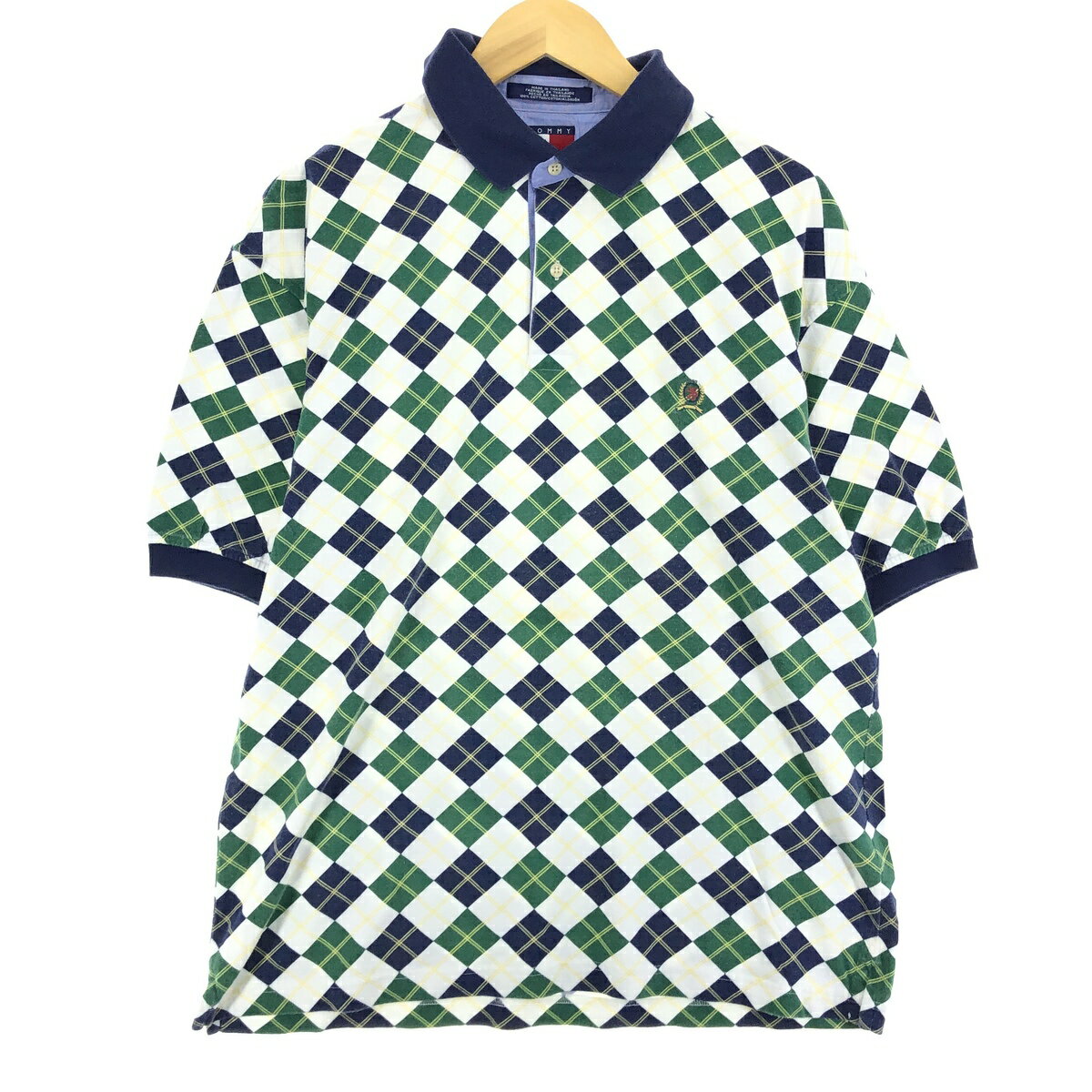 古着 90'S トミーヒルフィガー TOMMY HILFIGER アーガイル柄 半袖 ポロシャツ メンズL ヴィンテージ /eaa410074 【中古】 【24...