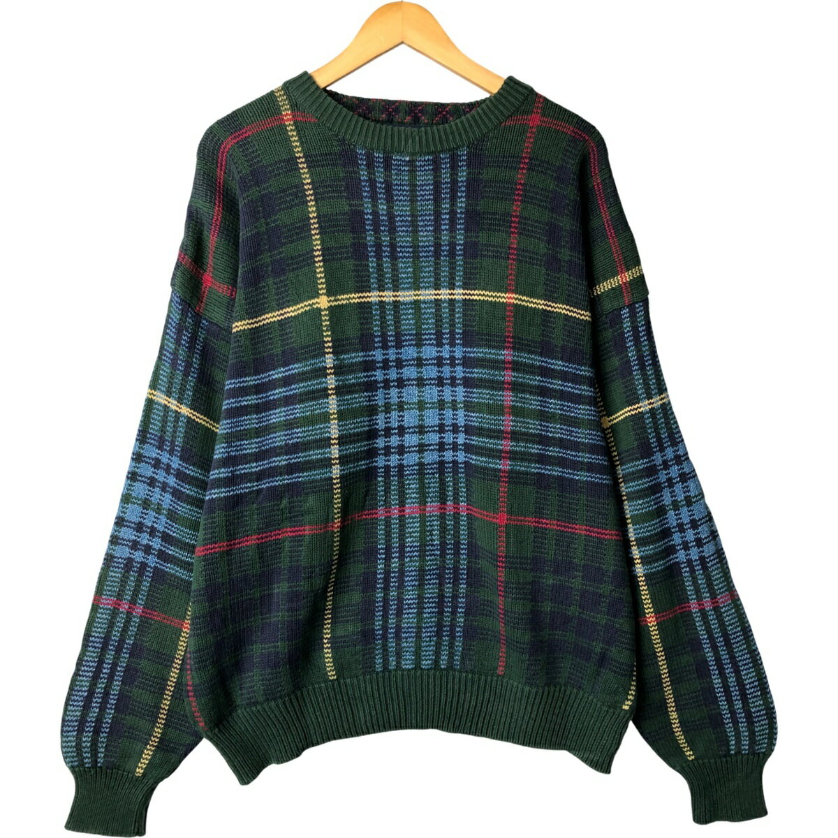樂天商城 - 古着 90'S ノーティカ NAUTICA チェック柄 コットンニットセーター メンズL相当 ヴィンテージ /eaa410873 【中古】 【251020】 【SS2603_10】 グリーン系 秋冬