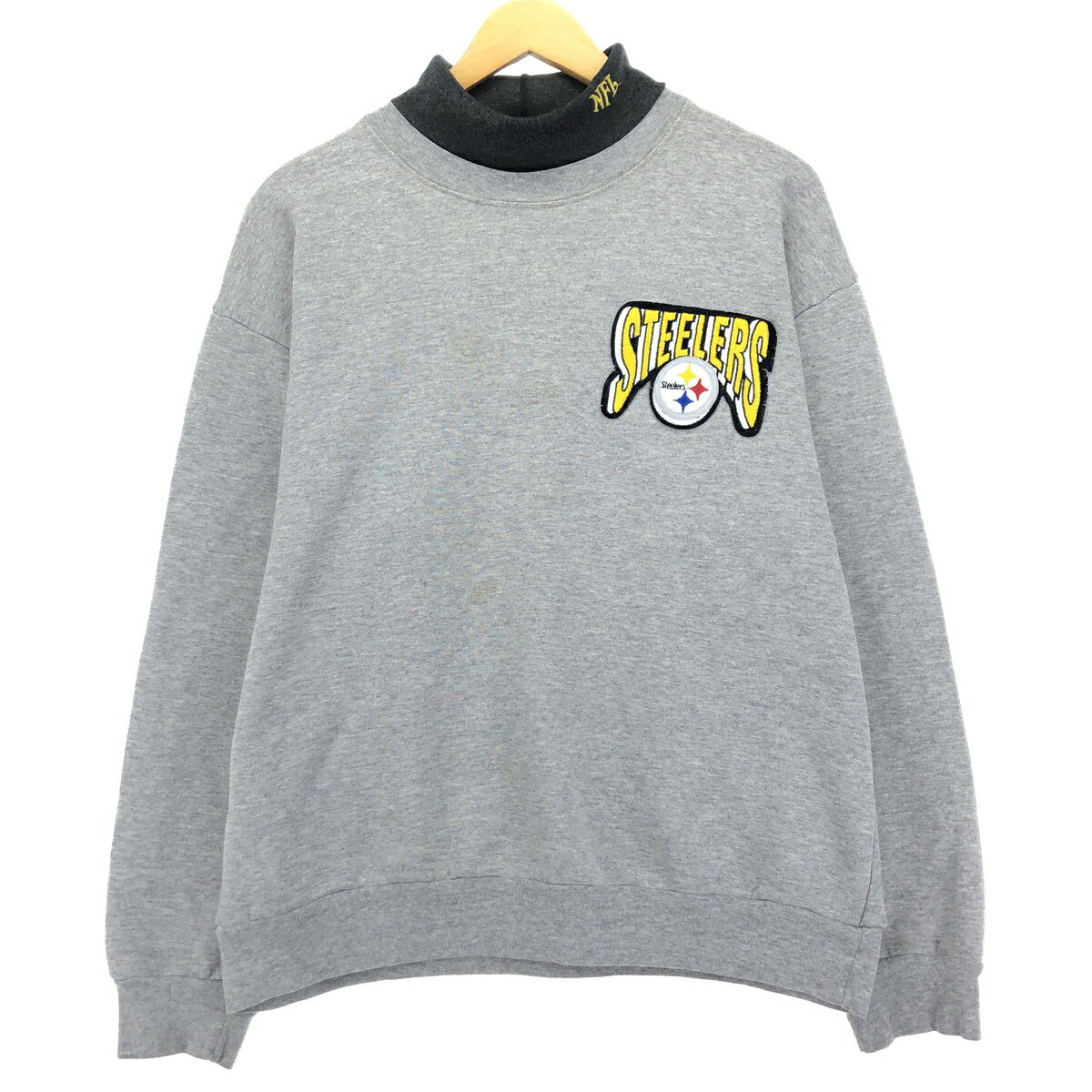 古着 90'S Majestic NFL PITTSBURGH STEELERS ピッツバーグスティーラーズ タートルネック スウェットシャツ トレーナー USA製 メンズL ヴィンテージ /eaa413765 【中古】 【240310】