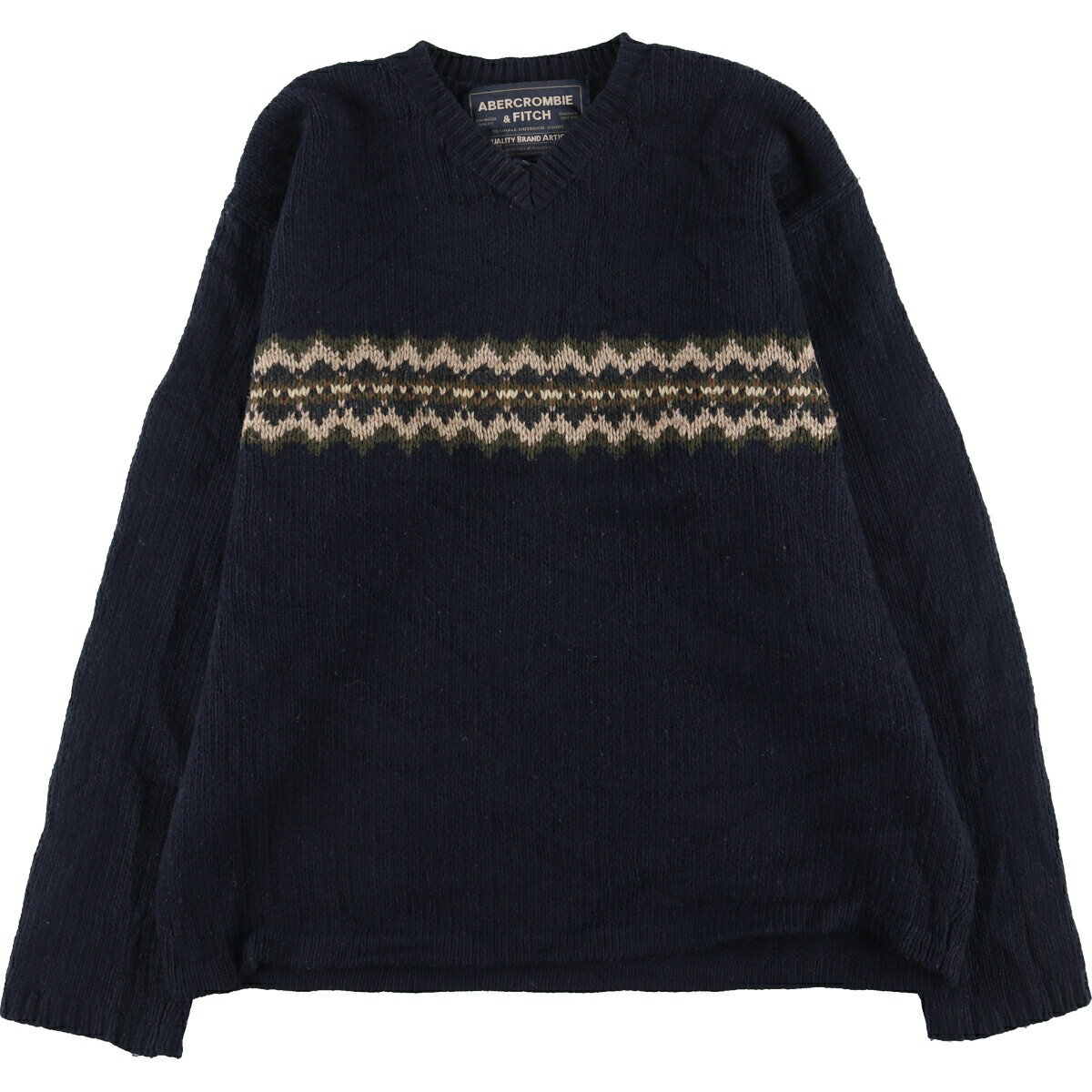古着 アバクロンビーアンドフィッチ Abercrombie&Fitch 総柄 Vネック ラムウールニットセーター メンズXL /eaa415716 【中古】 【240204】