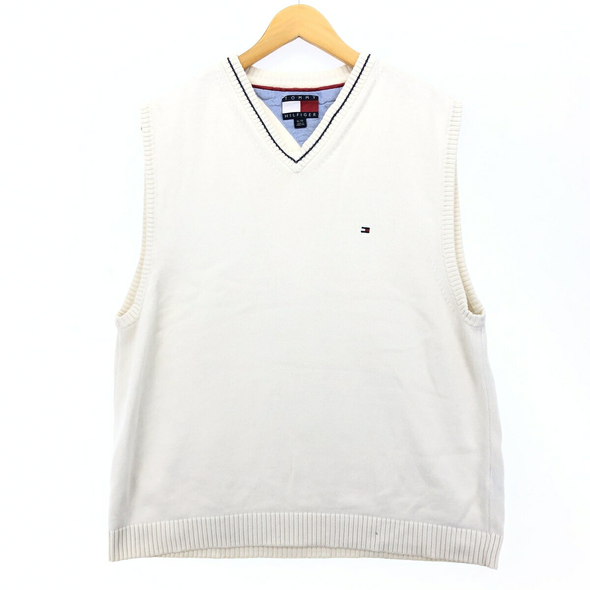 古着 90'S トミーヒルフィガー TOMMY HILFIGER Vネック コットンニットベスト XL/XG /eaa416252 【中古】 【240227】