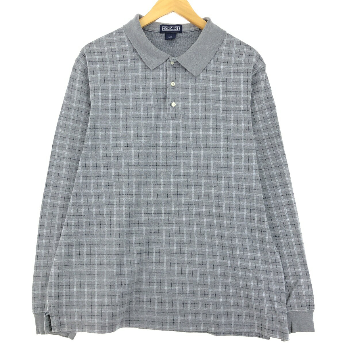 古着 90'S ランズエンド LANDS END 長袖 チェック ポロシャツ USA製 メンズL ヴィンテージ /eaa423194 【中古】 【240401】