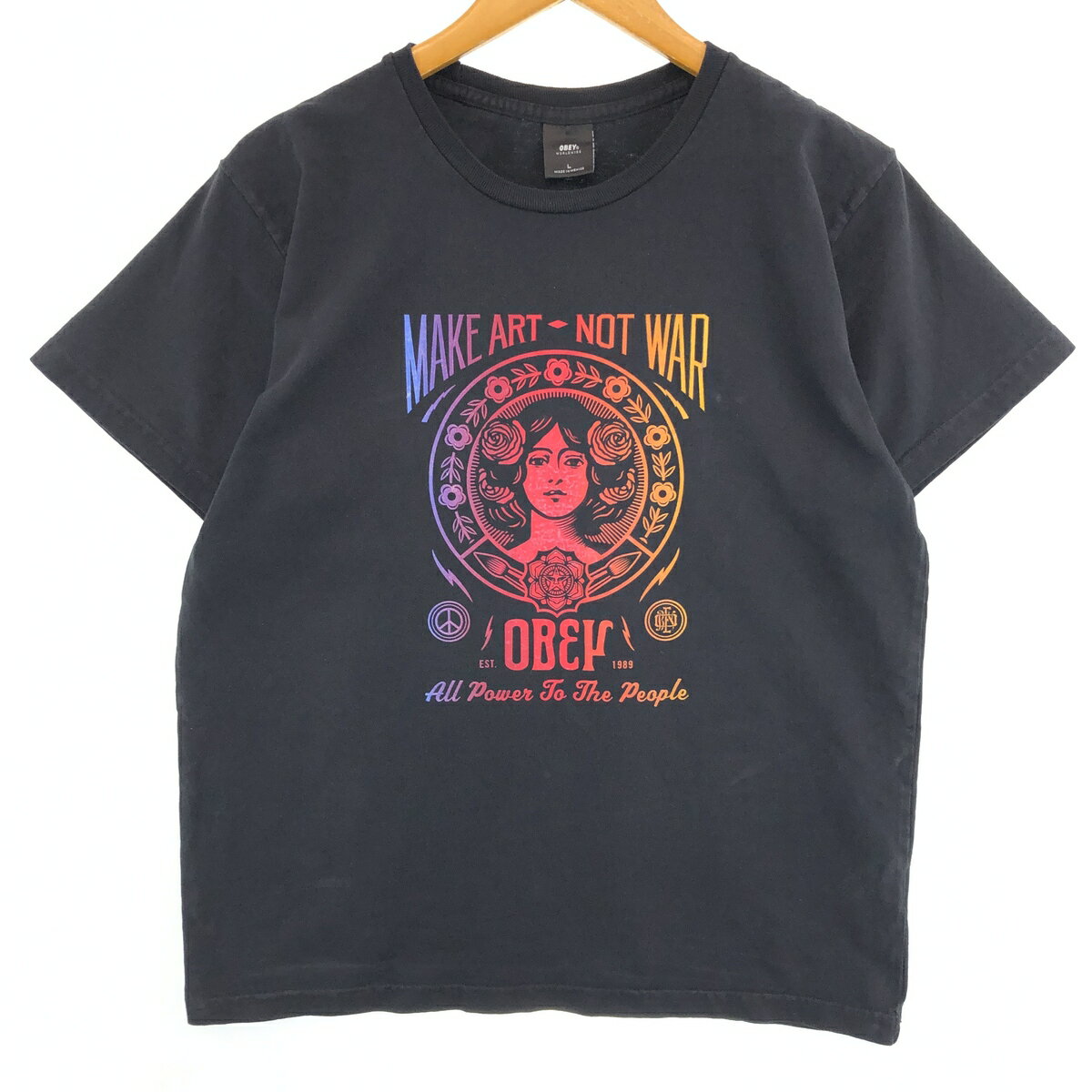 古着 OBEY MAKE ART NOT WAR アドバタイジングTシャツ メンズL /eaa430861 【中古】 【240414】