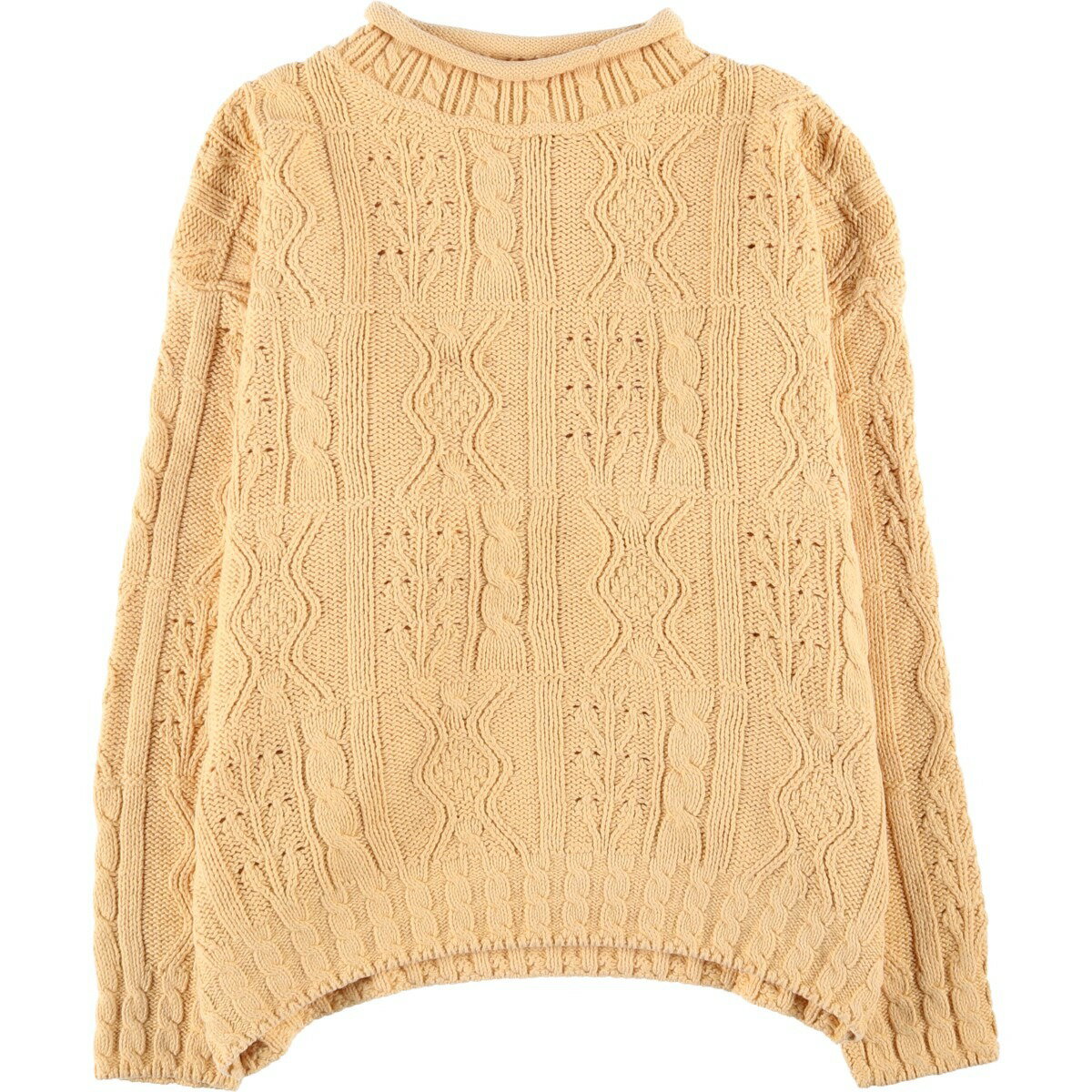 古着 80'S エルエルビーン L.L.Bean ケーブル編み ロールネック コットンニットセーター USA製 レディースXL相当 ヴィンテージ /eaa434...