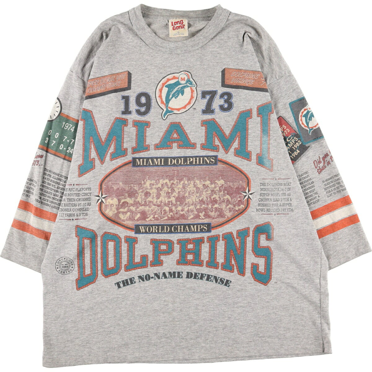 古着 90'S Long Gone NFL MIAMI DOLPHINS マイアミドルフィンズ 七分袖 ロングTシャツ ロンT USA製 メンズXL /eaa438438 【中古】 【240416】のサムネイル