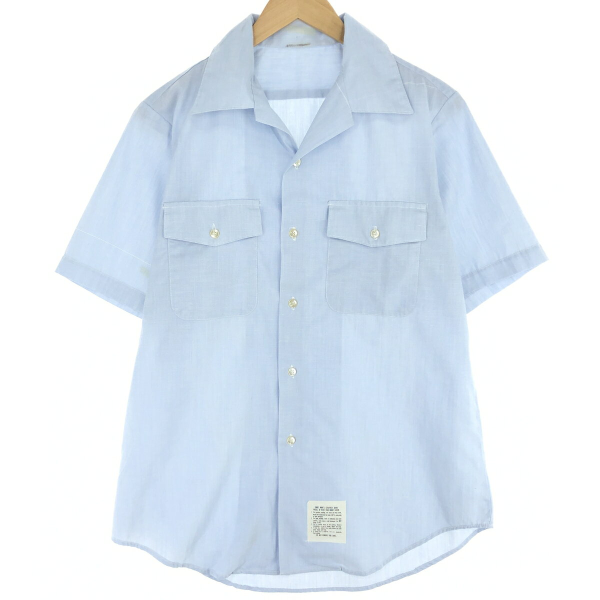 古着 米軍実品 SHIRT MAN S CTN/POLY DURA PRESS オープンカラー 半袖 ミリタリーシャツ メンズM ヴィンテージ /eaa443006 【中古】 【240506】