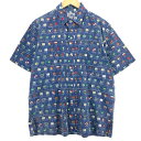 古着 90'S レインスプーナー REYNSPOONER 水着タグ ビキニタグ 総柄 国境柄 ハワイアンアロハシャツ ハワイ製 メンズL ヴィンテージ /eaa453408 【中古】 【240603】 【SS2506_50】