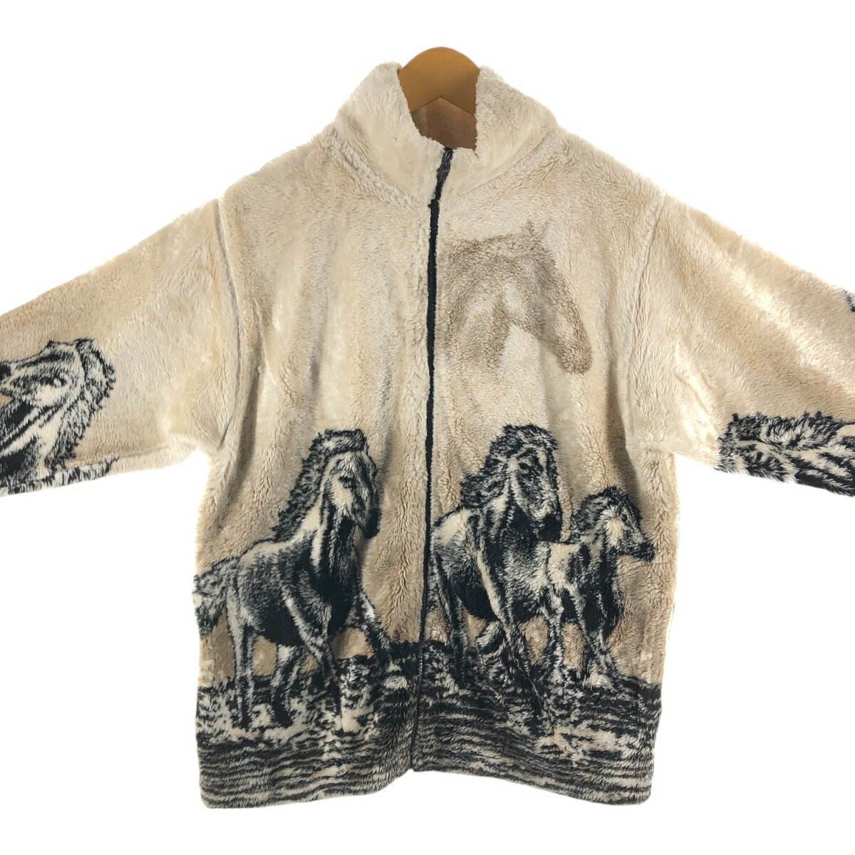 古着 90'S ブラックマウンテン BLACK MOUNTAIN アニマル柄 馬柄 フリースジャケット USA製 メンズS相当 ヴィンテージ /eaa455421 【中古】 【250303】