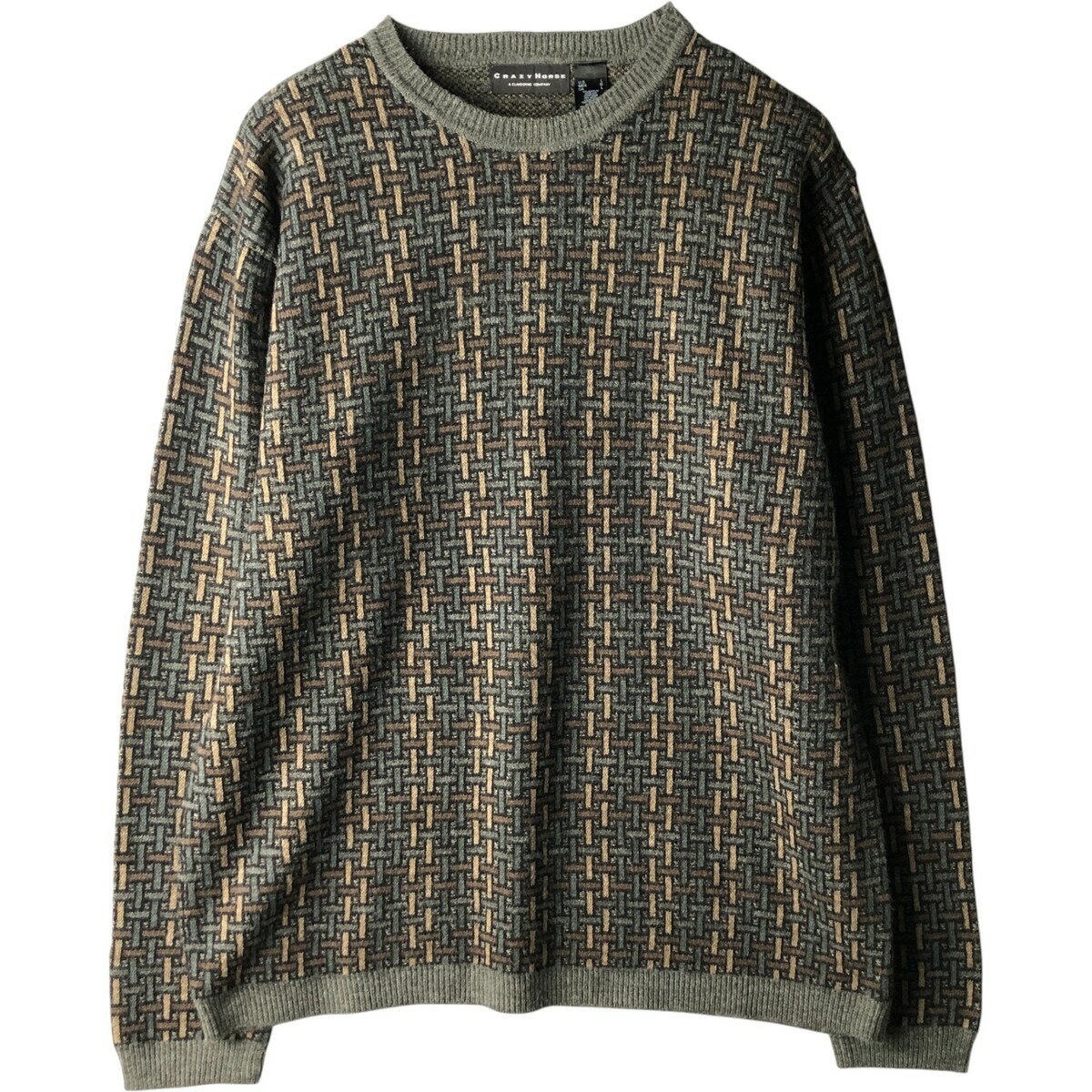 古着 90'S Crazy Horse 総柄 アクリルニットセーター メンズL相当 ヴィンテージ /eaa455910 【中古】 ..