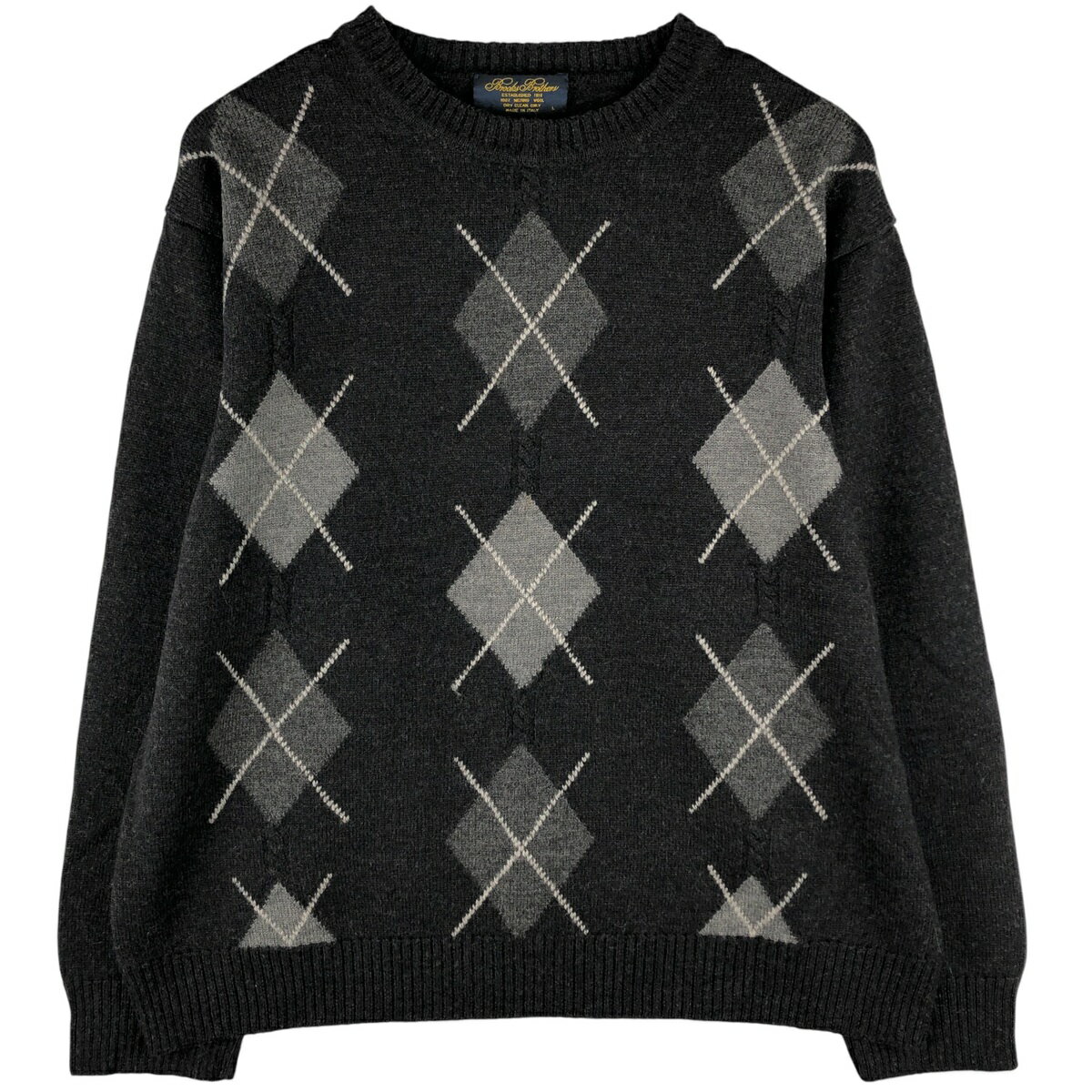 古着 90'S ブルックスブラザーズ Brooks Brothers アーガイル柄 メリノウールニットセーター イタリア製 メンズL相当 ヴィンテージ /eaa...