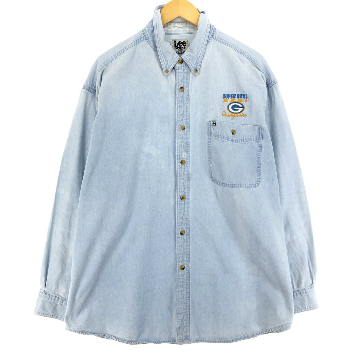 古着 リー Lee SPORT NFL GREEN BAY PACKERS グリーンベイパッカーズ 長袖 ボタンダウンデニムシャツ メンズXL /eaa456615 【中古】 【240615】 【ss2601_10】