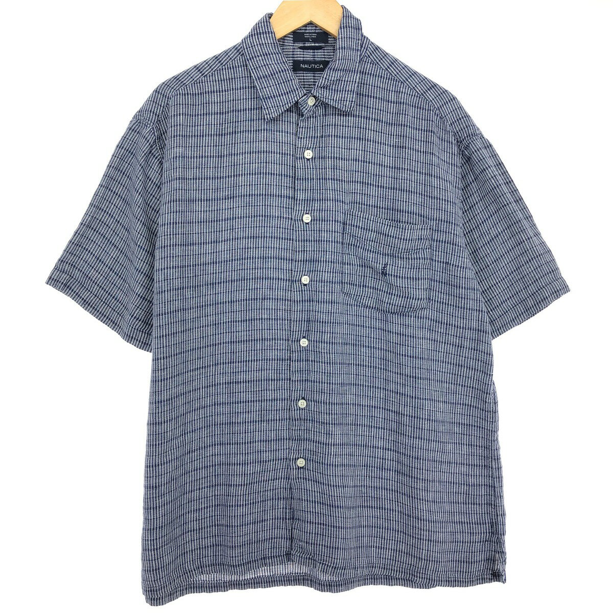 古着 00'S ノーティカ NAUTICA チェック柄 半袖 リネンシャツ メンズL相当 /eaa466895 【中古】 【240706】