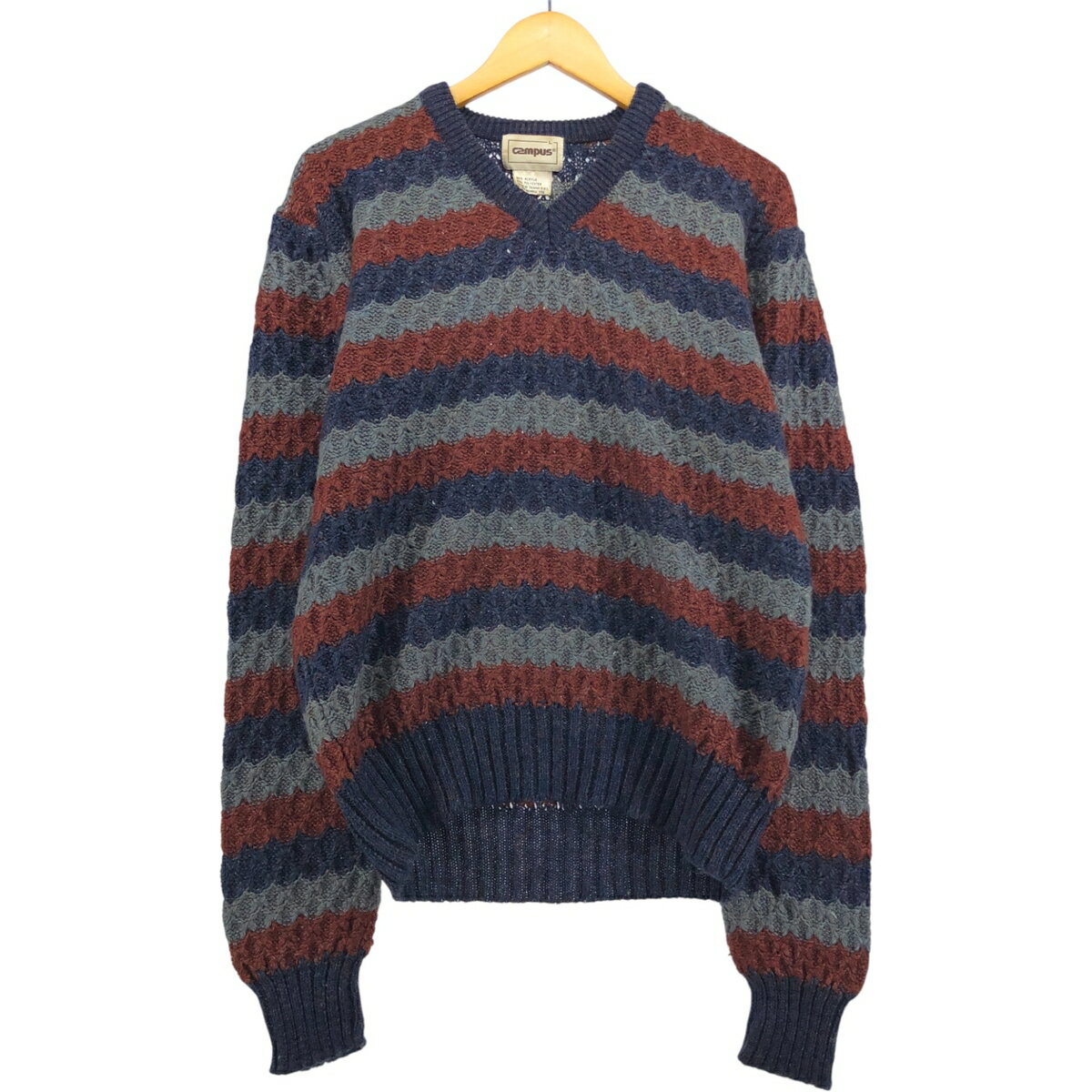 古着 キャンパス CAMPUS ボーダー柄 Vネック アクリルニットセーター メンズL相当 /eaa472505 【中古】 【250728】 【SS2603_30】