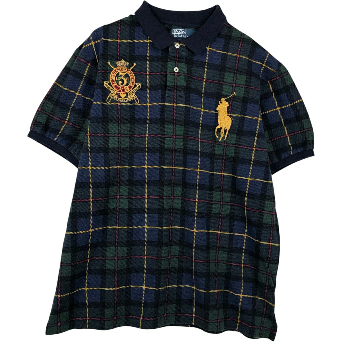 古着 ラルフローレン Ralph Lauren POLO by Ralph Lauren CUSTOM FIT ビッグポニー 半袖 チェック ポロシャツ メンズXXL相当 /eaa474616 【中古】 【260621】