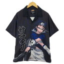古着 HYPLAND NARUTO疾風伝 うちはサスケ 総柄 オープンカラー 半袖 チカーノシャツ ボックスシャツ メンズM相当 /eaa475504 【中古】 【240818】 【SS2506_30】