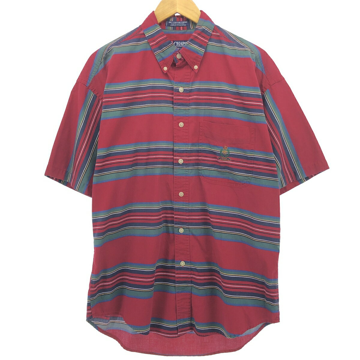 古着 90'S ラルフローレン Ralph Lauren CHAPS チャップス マルチボーダー 半袖 ボタンダウンシャツ メンズM相当 ヴィンテージ /eaa476372 【中古】 【240819】