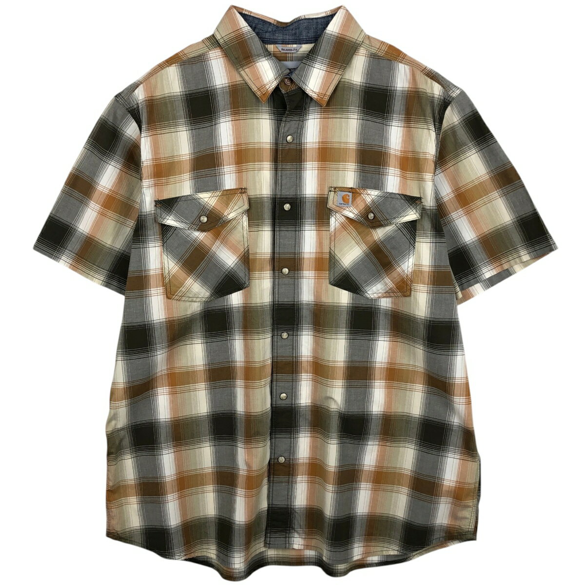 樂天商城 - 古着 カーハート Carhartt RELAXED FIT チェック柄 半袖 ワークシャツ メンズXL相当 /eaa477520 【中古】 【260323】 オレンジ系 春夏