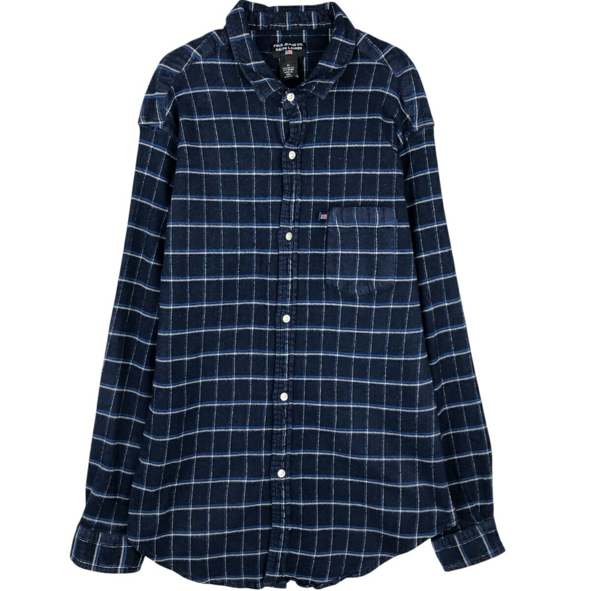 古着 00'S ラルフローレン Ralph Lauren POLO JEANS COMPANY 長袖 フランネルチェックシャツ メンズXL相当 /eaa477667 【中古】 【260323】 ネイビー系 春夏秋冬