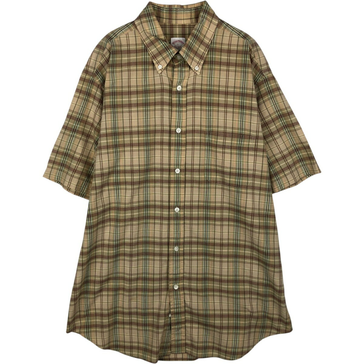 樂天商城 - 古着 ブルックスブラザーズ Brooks Brothers Est.1818 半袖 ボタンダウン チェックシャツ メンズL相当 /eaa477676 【中古】 【260323】 ベージュ系 春夏