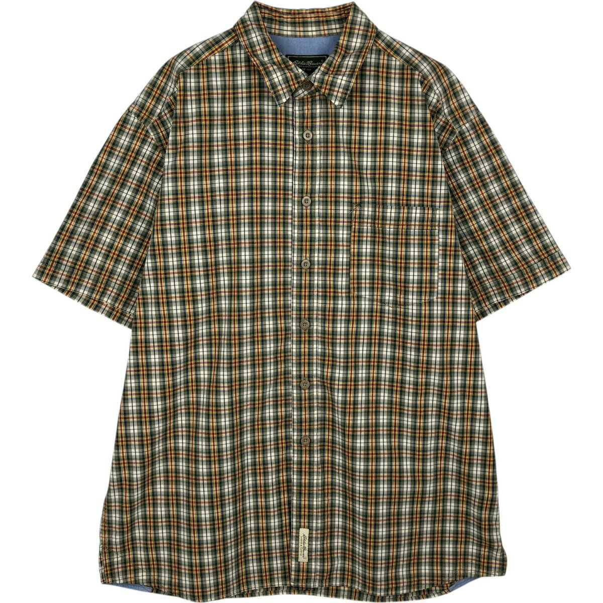 古着 エディーバウアー Eddie Bauer 半袖 コットン チェックシャツ メンズL相当 /eaa477683 【中古】 【260323】 グリーン系 春夏