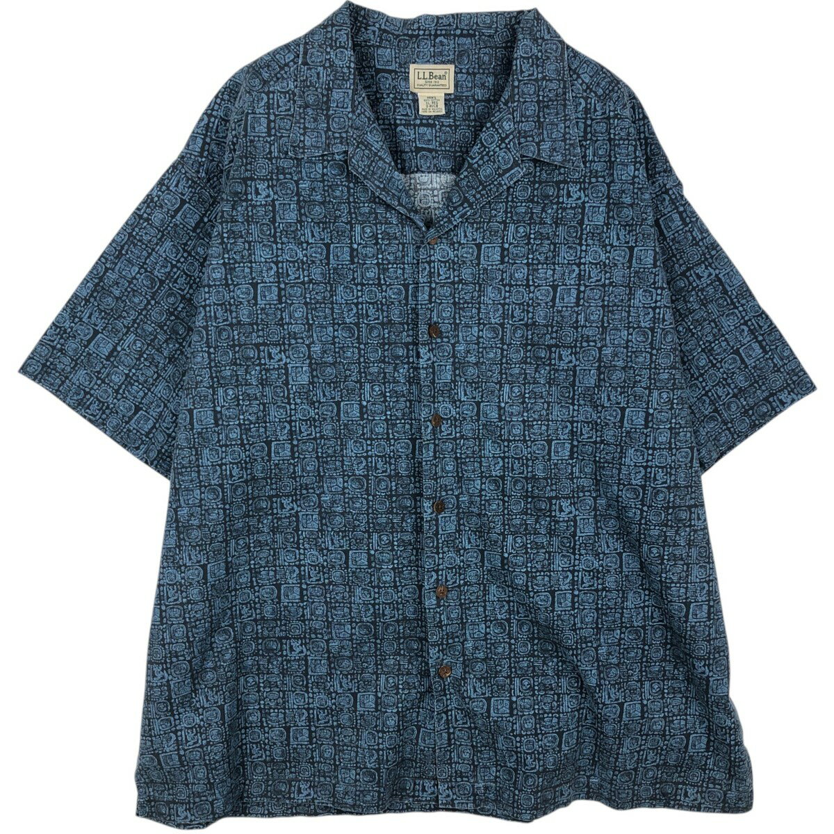 Rakuten - 古着 90~00'S エルエルビーン L.L.Bean 総柄 半袖 オープンカラー コットンシャツ ボックスシャツ メンズXL相当 ヴィンテージ /eaa478044 【中古】 【260323】 ブルー系 春夏