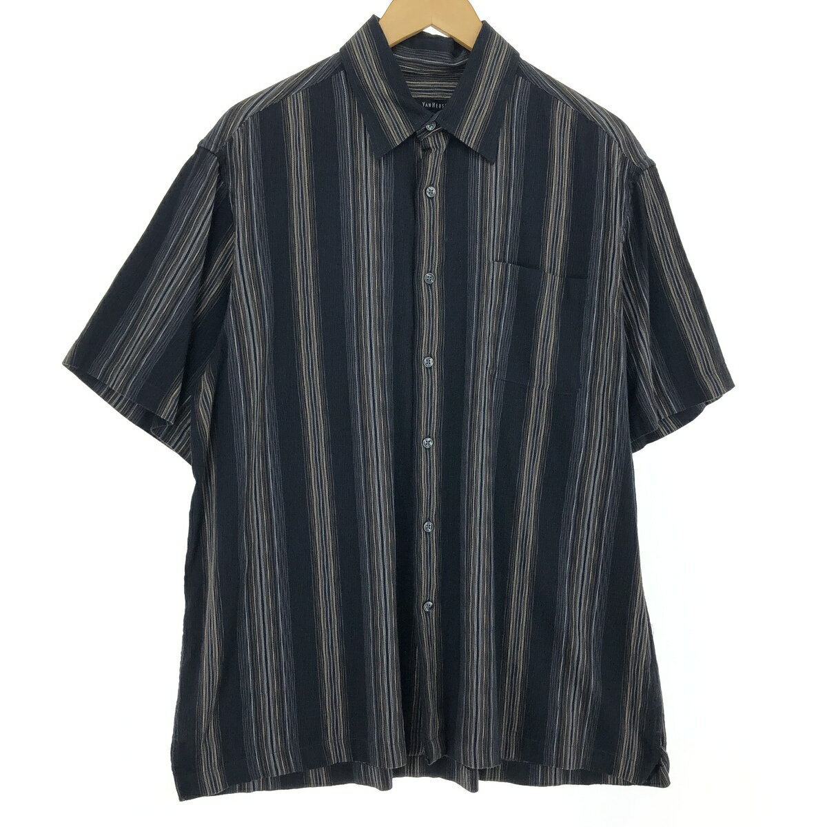 古着 VAN HEUSEN 半袖 コットン×レーヨン ストライプシャツ メンズL相当 /eaa485063 【中古】 【240907】 【SS2506_30】