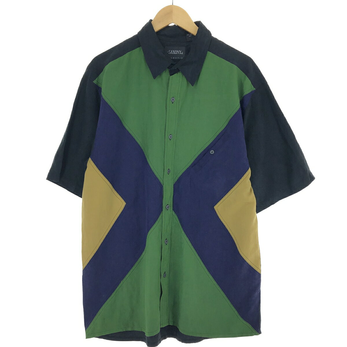 古着 SAXONY クレイジーパターン 半袖 シルクシャツ ボックスシャツ メンズL相当 /eaa486191 【中古】 【240828】 【SS2509_50】