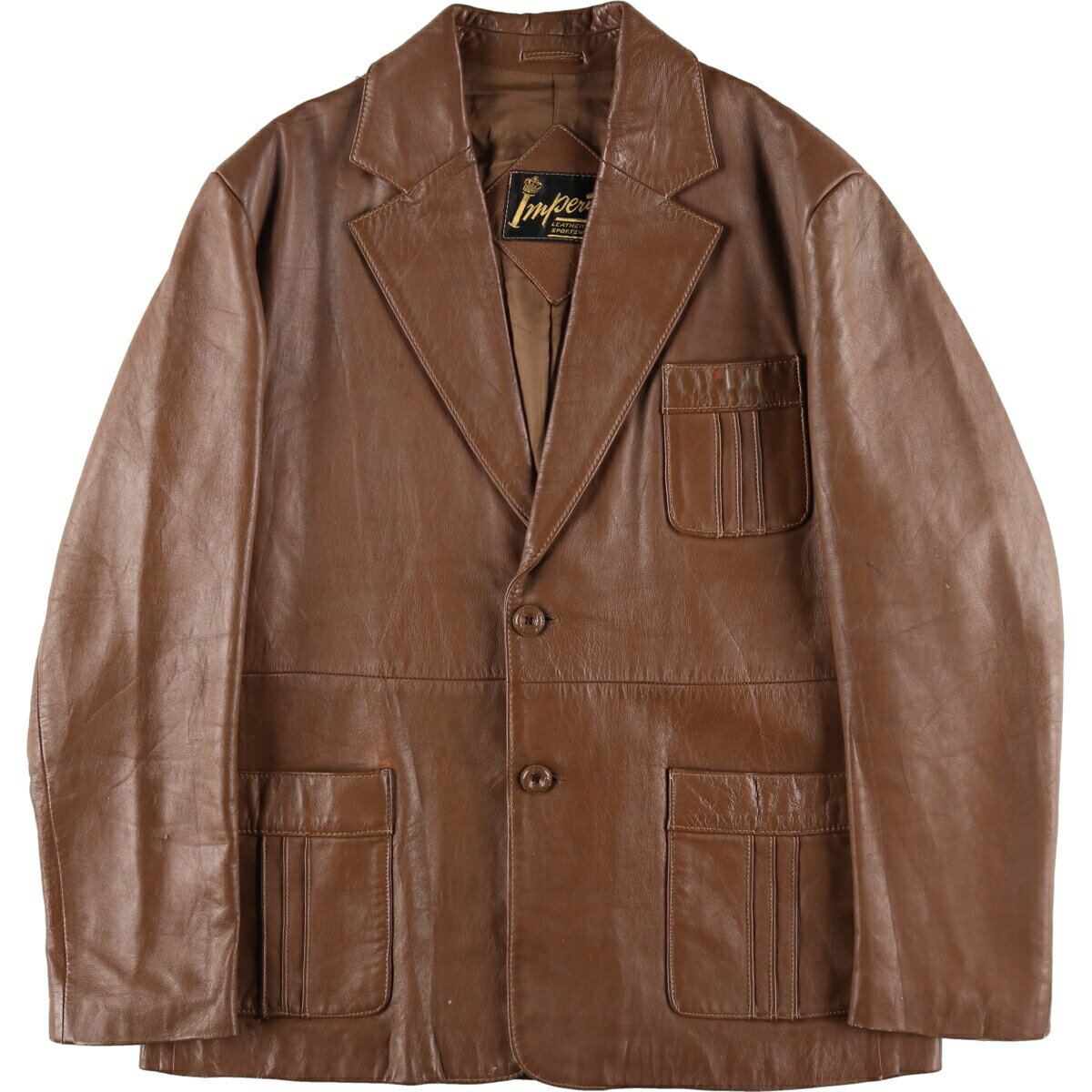 DKNY レザーテーラードジャケットブラウン系茶系ピークドラペル