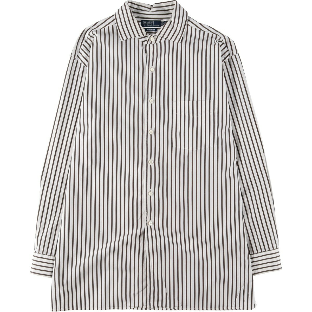 古着 ラルフローレン Ralph Lauren POLO by Ralph Lauren MARSEILLE ワイドカラー 長袖 コットンストライプシャツ メンズXXL相当 /eaa492394 【中古】 【250214】
