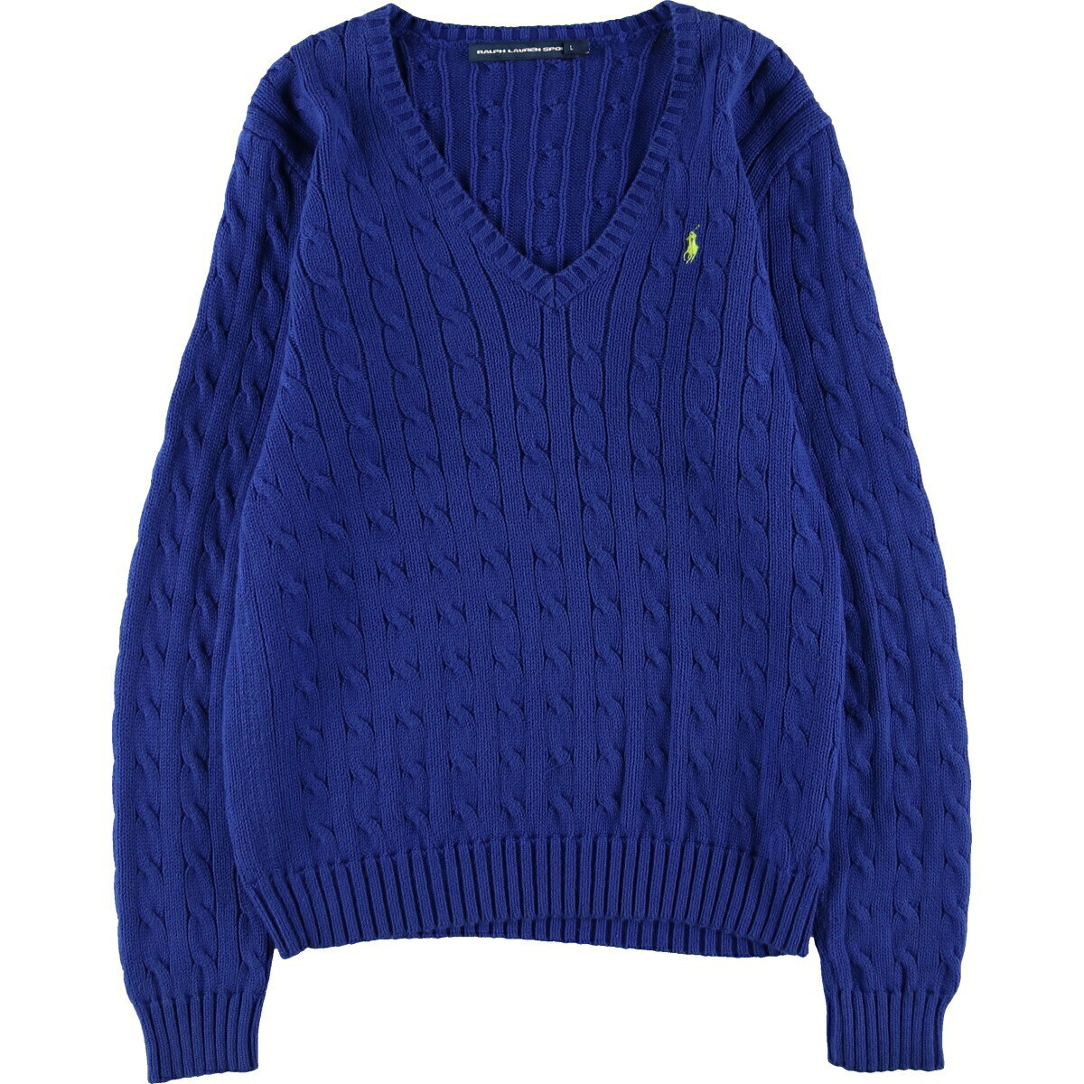 古着 ラルフローレン Ralph Lauren RALPH LAUREN SPORT ケーブル編み Vネック コットンニットセーター レディースL相当 /eaa...