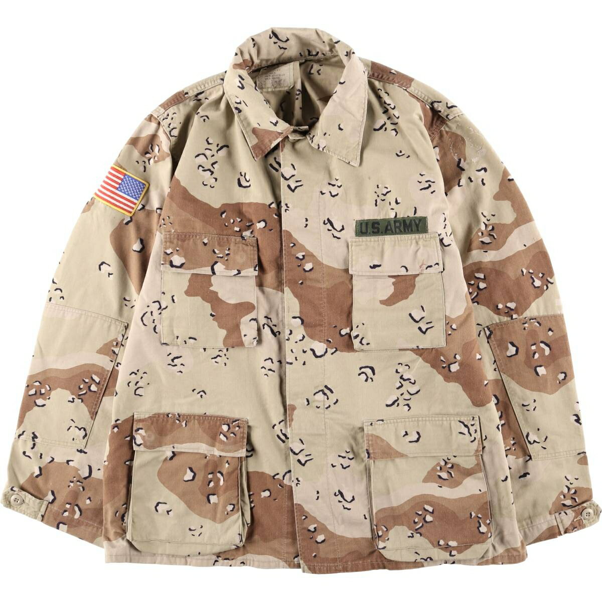 古着 迷彩柄 6C デザートチョコチップカモ 星条旗柄 B.D.U ミリタリージャケット X-LARGE-LONG メンズXL相当 ヴィンテージ /eaa495123 ..