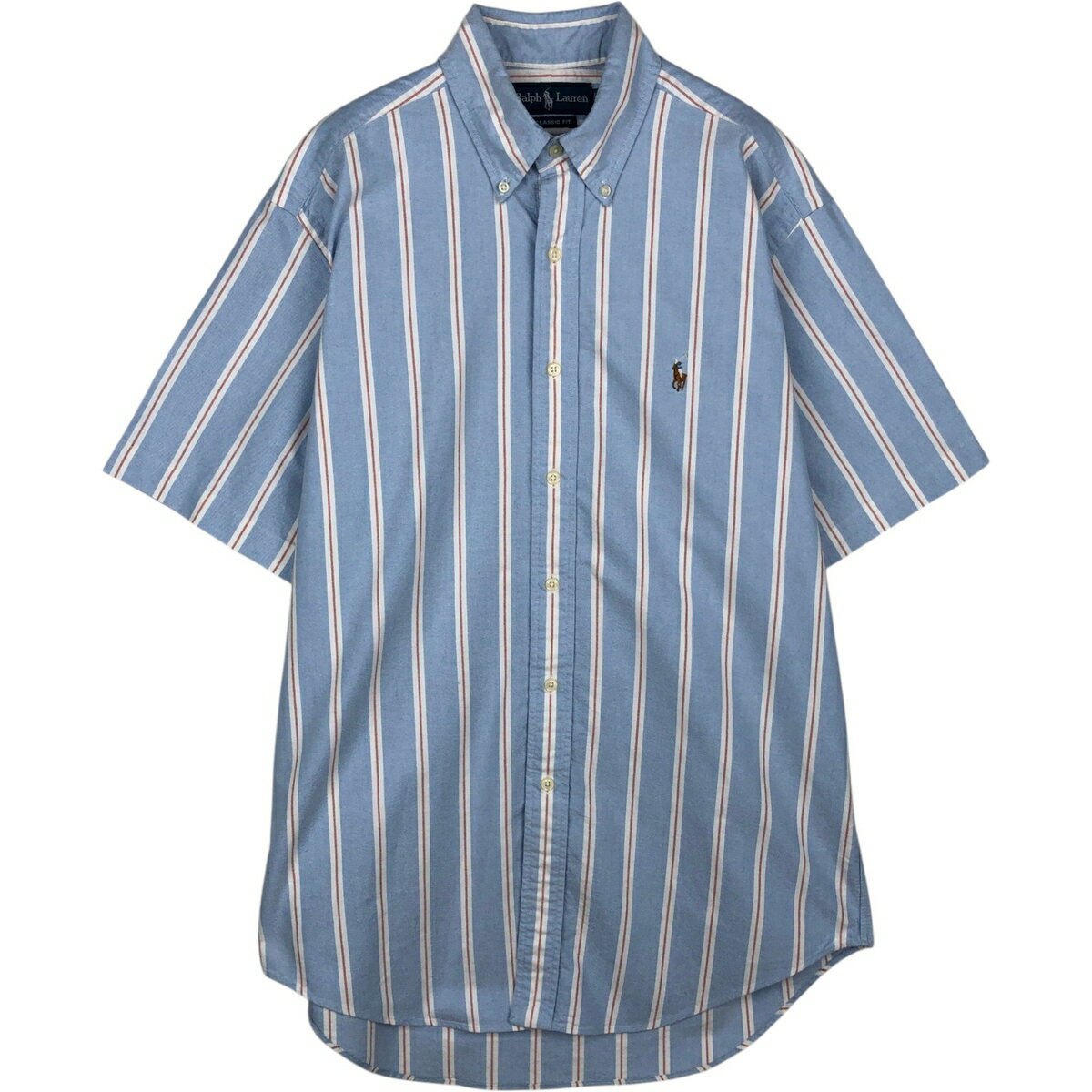 Rakuten - 古着 ラルフローレン Ralph Lauren CLASSIC FIT マルチストライプ 半袖 ボタンダウン ストライプシャツ メンズM相当 /eaa495221 【中古】 【260323】 ブルー系 春夏