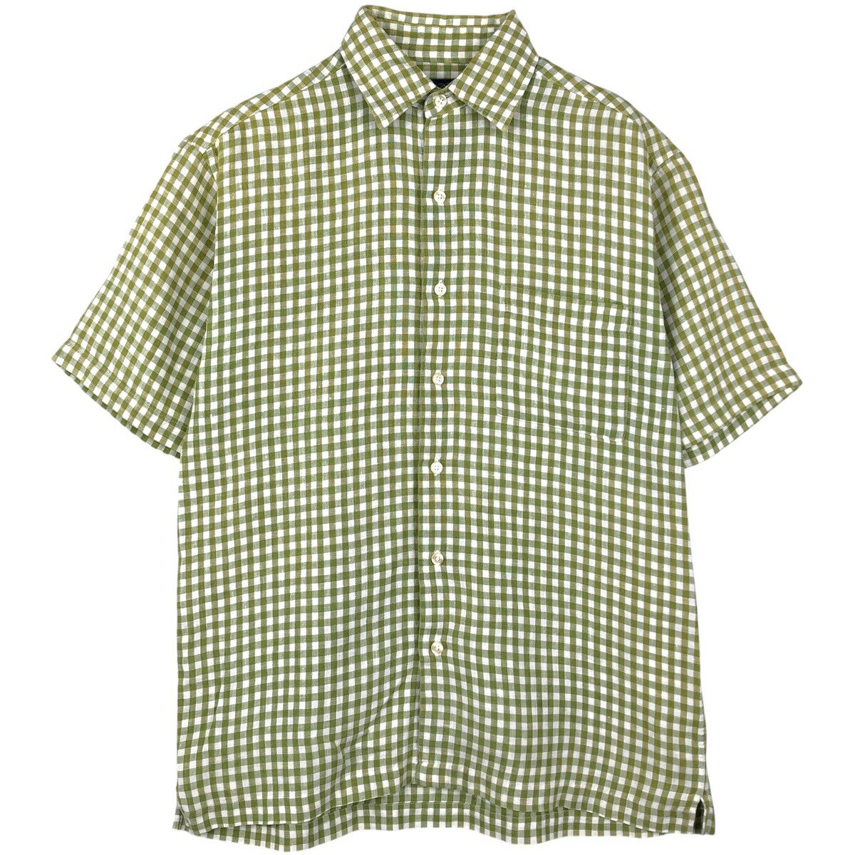 定価7,5万＊極美品 ブラミンク コットンチェック半袖シャツ 38 黄×緑系 高島縮 半袖Tシャツ