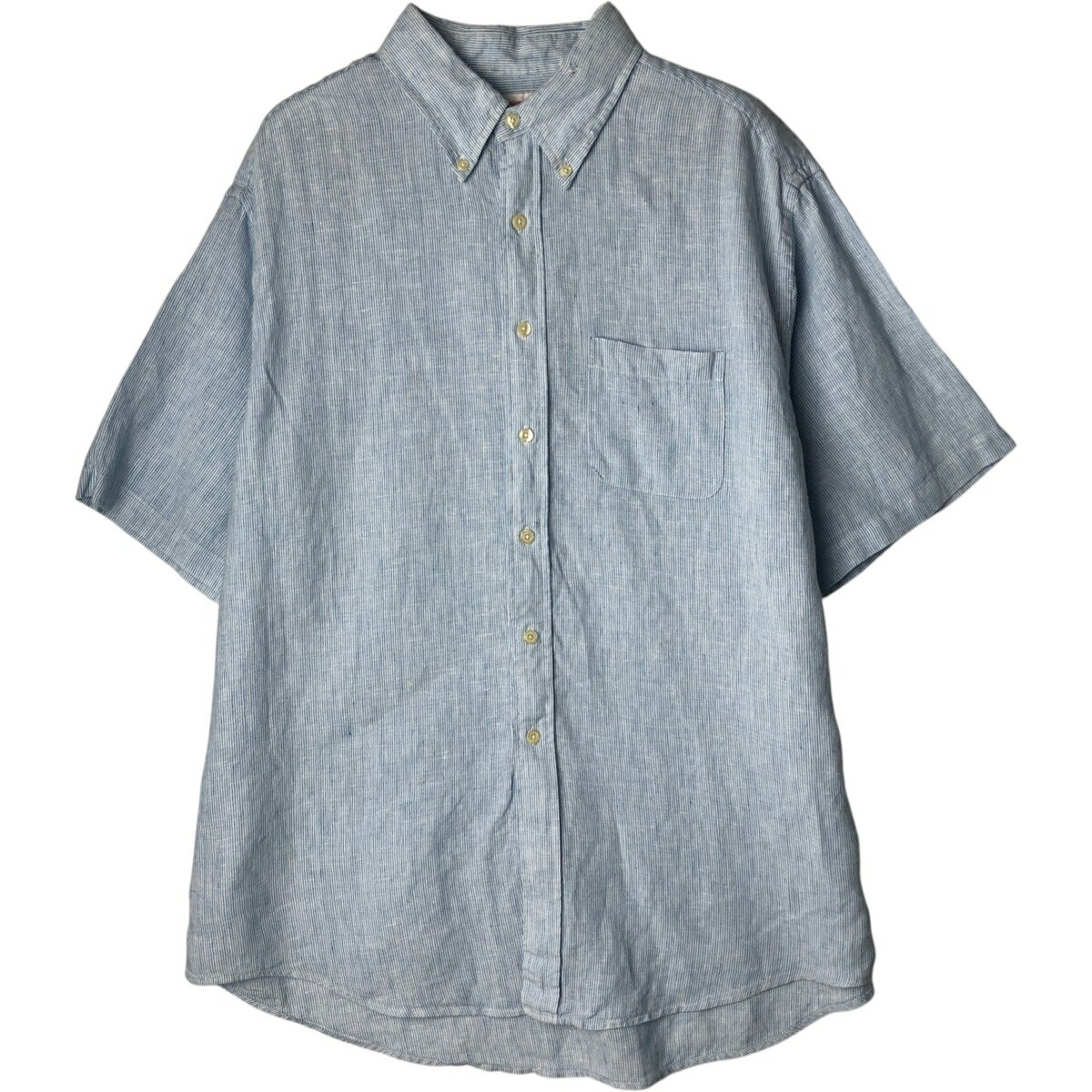 樂天商城 - 古着 ブルックスブラザーズ Brooks Brothers 346 ストライプ柄 半袖 リネン ボタンダウンシャツ メンズXL相当 /eaa495247 【中古】 【260329】 ブルー系 春夏