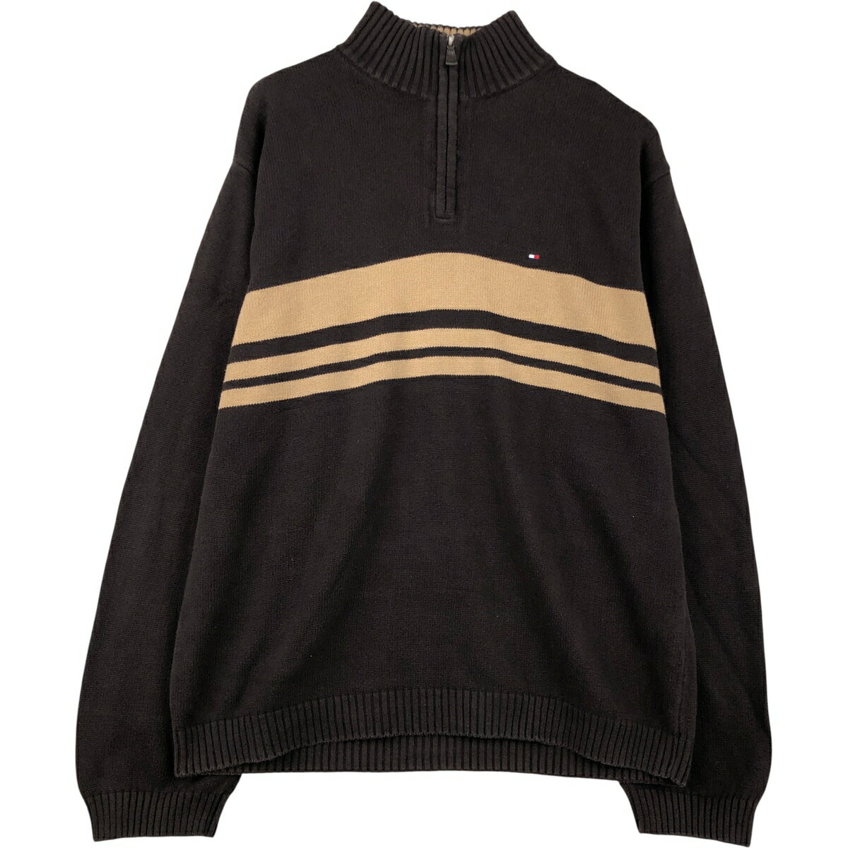 Rakuten - 古着 トミーヒルフィガー TOMMY HILFIGER コットンニットハーフジップセーター メンズXL相当 /eaa495452 【中古】 【260221】 ブラウン系 秋冬