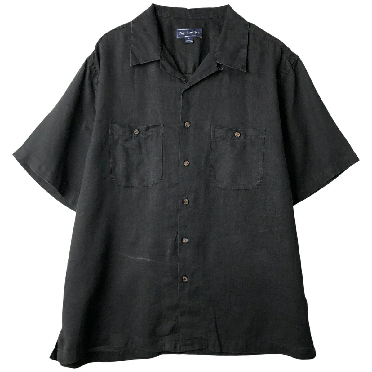 樂天商城 - 古着 ポールフレデリック Paul Fredrick 半袖 オープンカラー リネンシャツ ボックスシャツ メンズXL相当 /eaa495464 【中古】 【260301】 ブラック系 春夏
