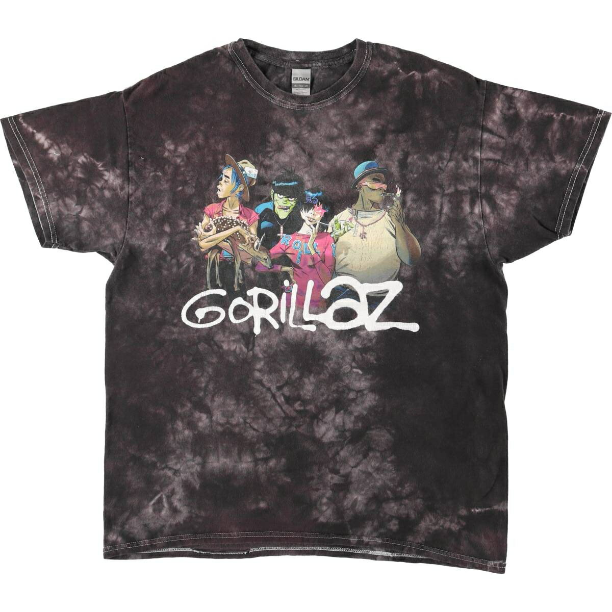 Rakuten - 古着 ギルダン GILDAN GORILLAZ ゴリラズ タイダイ柄 バンドTシャツ バンT メンズL相当 /eaa495888 【中古】 【260323】 ブラック系 春夏秋