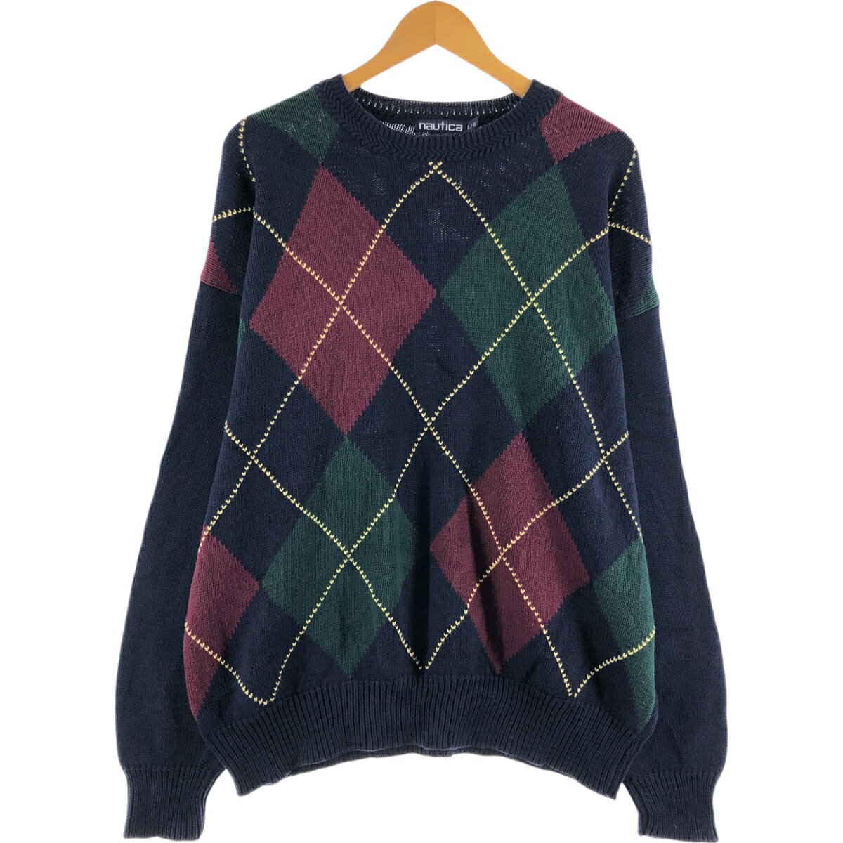 古着 90'S ノーティカ NAUTICA アーガイル柄 コットンニットセーター メンズL相当 ヴィンテージ /eaa501075 【中古】 【250305】 ...