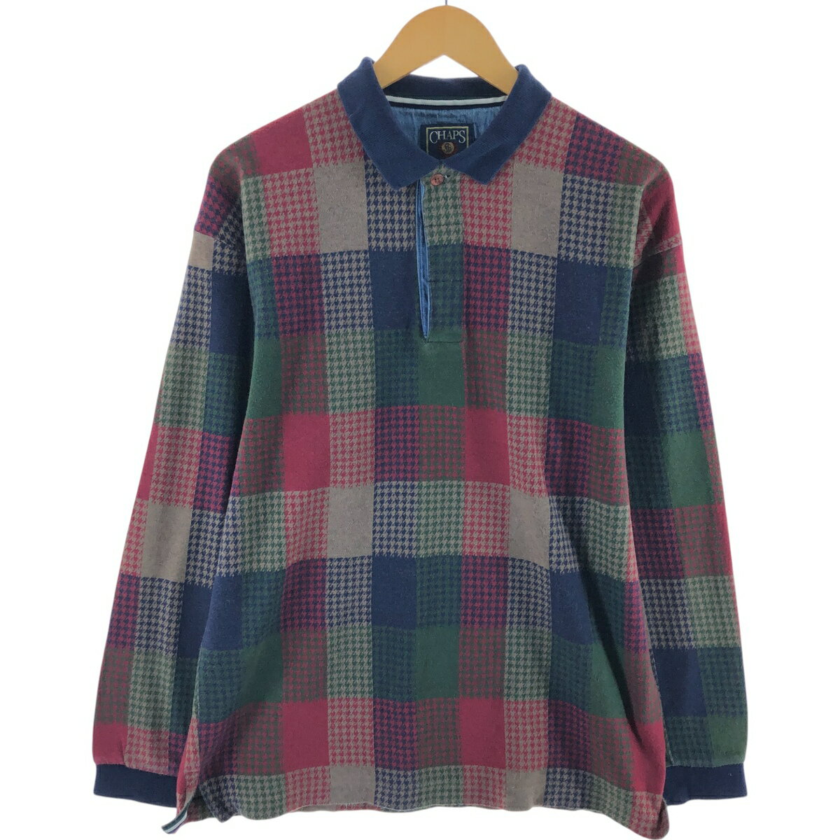古着 80'S ラルフローレン Ralph Lauren CHAPS チャップス 千鳥格子柄 長袖 ポロシャツ メンズL相当 /eaa507900 【中古】 【241206】 【ss2601_10】