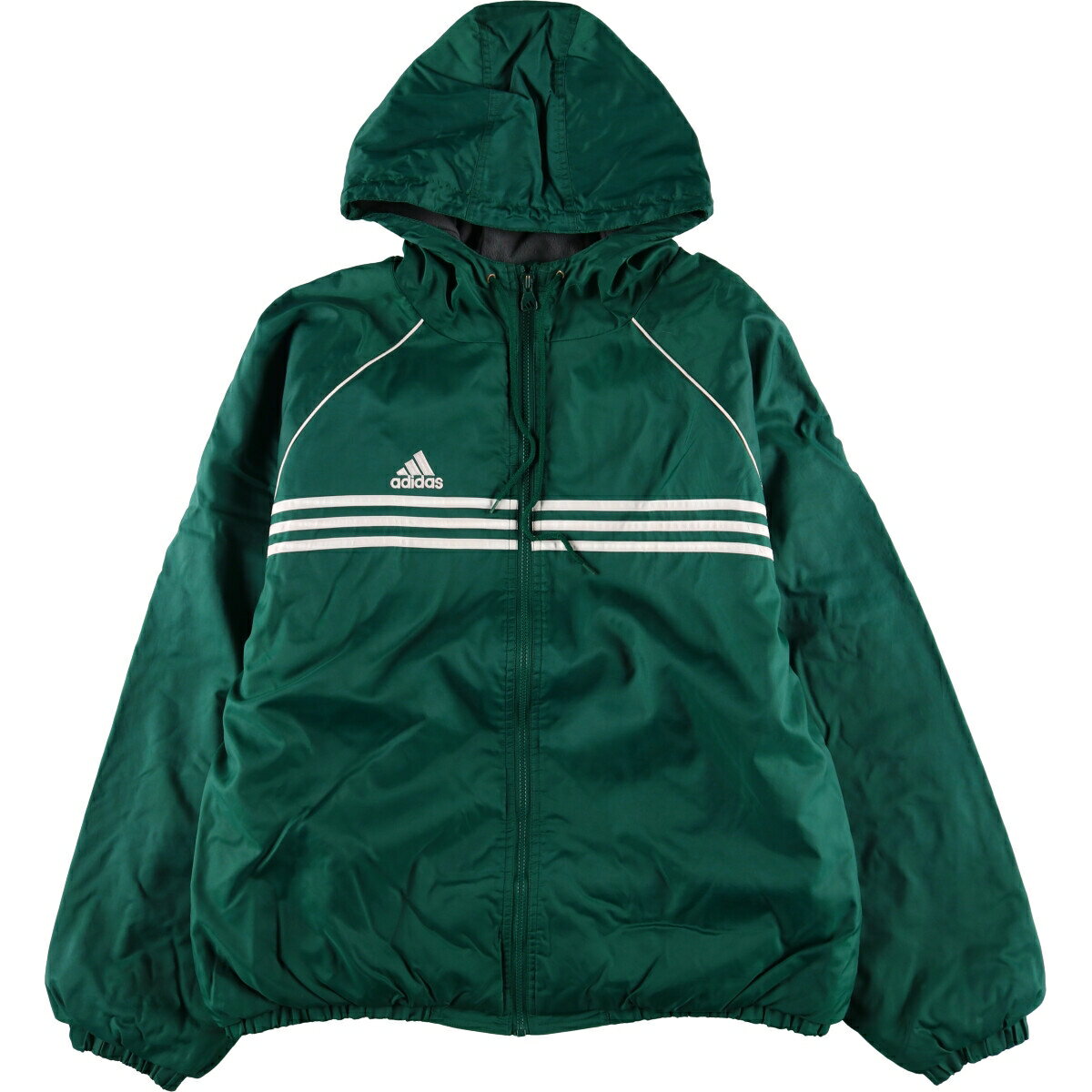 商品詳細 ブランド・adidas・アディダス・ 特徴・フルジップ・長袖・3本ライン・ヴィンテージ・ モデル/形状・中綿パーカー パファージャケット・ 素材・ナイロン:100%・ポリエステル(インサレーション):100%・ 色・グリーン系 緑色・ 柄・ロゴ刺繍・ 生産国・フィリピン製・ 年代・90年代・ サイズ・表記サイズ:XL・着丈:70cm・身幅:72.5cm・裄丈:100cm・袖丈(脇下計測):57cm・ コンディション・C・ カテゴリ・メンズ・アウター・ジャケット・ダウン・中綿ジャケット・ 商品番号・eaa508469・ 取扱店・・ スタッフコメントadidas 中綿パーカー パファージャケット / 商品番号 eaa508469 USEDですので使用感などございますが、まだまだご愛用していただけます。 古着という事をご理解の上ご注文よろしくお願いします。 【状態追記】 ●フード紐劣化 ●前、胸元・右腕・左袖先に汚れ ●前、右ポケット内にリペア跡 ●後、フードに擦れ、左袖先に糸引き ●内側、右袖先に汚れ、左袖先に糸引き※状態は当社独自の基準です。 表記サイズ着丈身幅裄丈袖丈(脇下計測) XL(※着用感、表記サイズは目安です。)70cm72.5cm100cm57cm ※測定値の若干の誤差はご了承下さい。サイズガイドはこちら ブランドadidasアディダス 特徴フルジップ / 長袖 / 3本ライン / ヴィンテージモデル/形状中綿パーカー パファージャケット素材ナイロン:100% / ポリエステル(インサレーション):100%色グリーン系 緑色柄ロゴ刺繍生産国フィリピン製年代90年代カテゴリダウン・中綿ジャケット商品番号eaa508469取扱店　　 アディダスの他の商品を見るダウン・中綿ジャケットの他の商品を見る