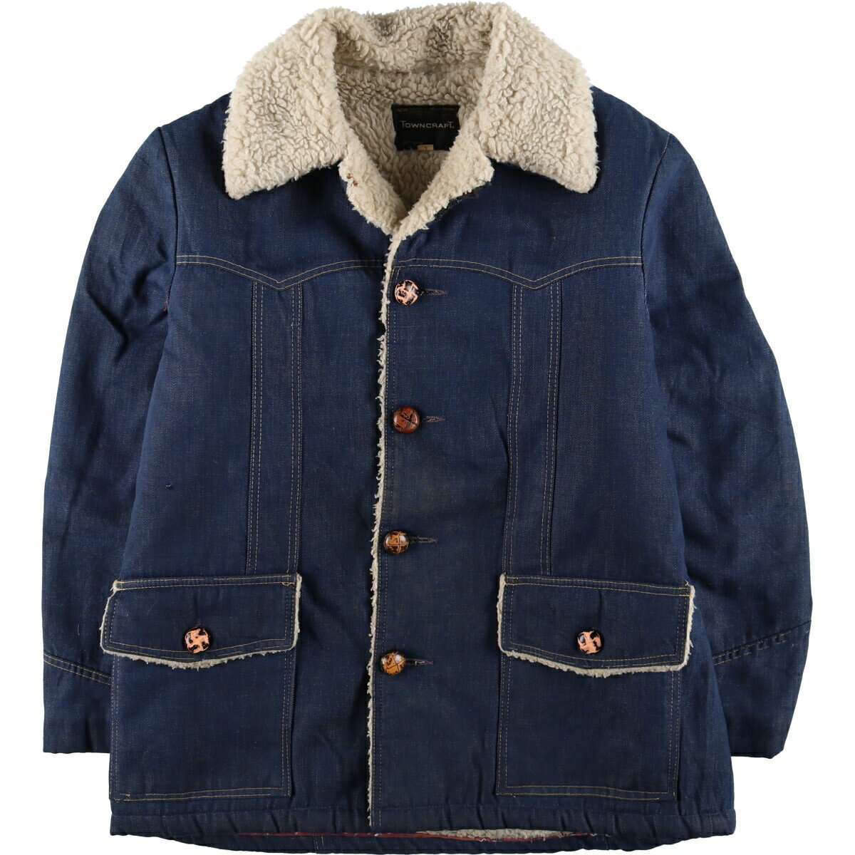 古着 70'S ジェイシーペニー J.C.Penney TOWNCRAFT タウンクラフト バットダイ デニムボア ランチコート メンズL相当 ヴィンテージ /eaa512171 【中古】 【250203】