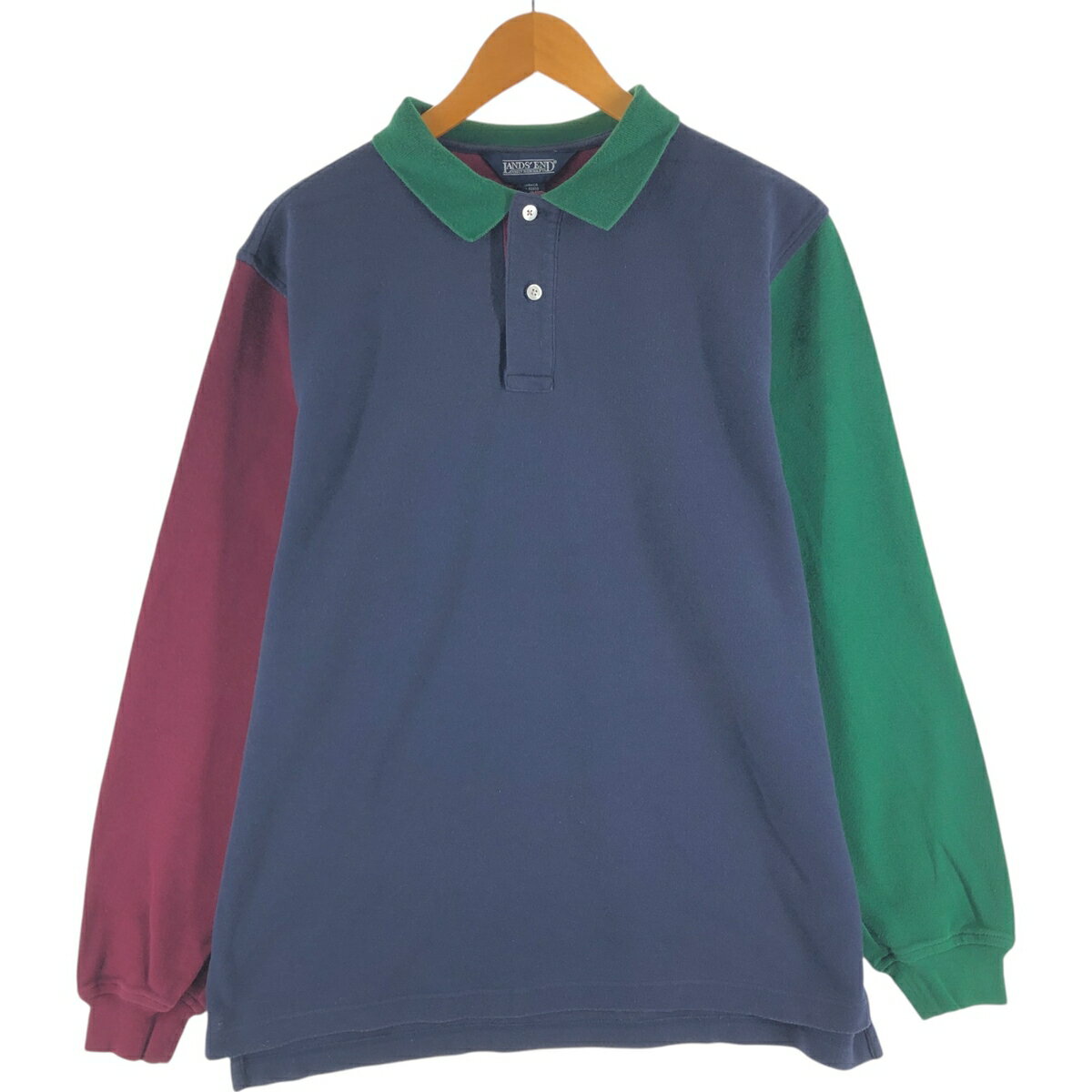 古着 90'S ランズエンド LANDS' END クレイジーパターン 長袖 ポロシャツ メンズM相当 ヴィンテージ /eaa520624 【中古】 【250223】 ..