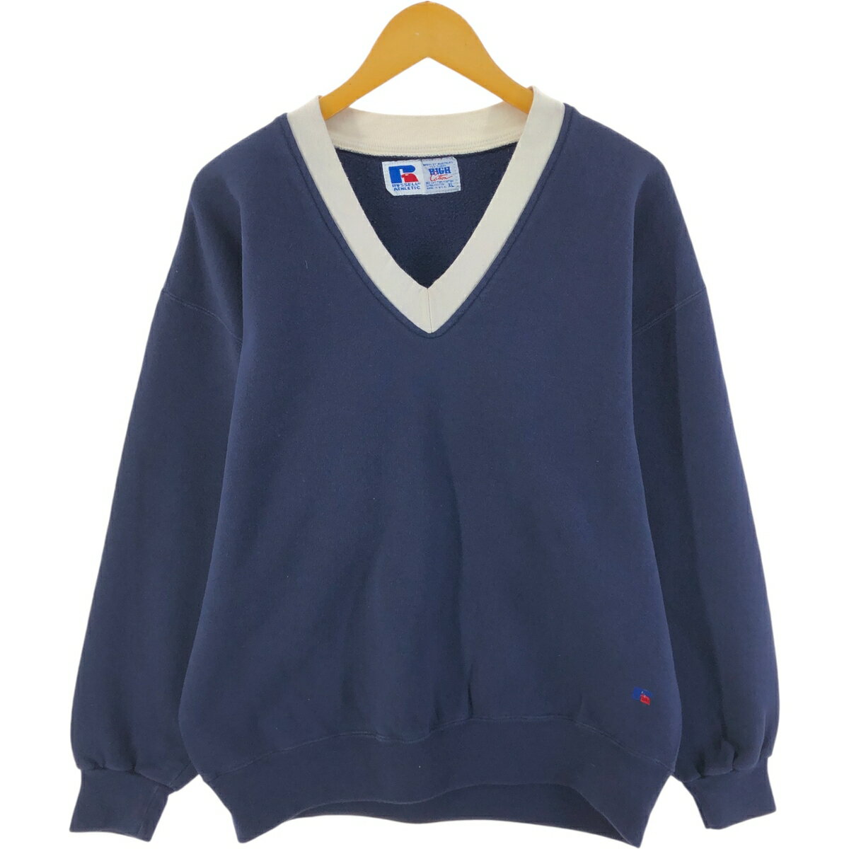 Hawaiian - 古着 90'S ラッセル Russell HIGH COTTON Vネック 無地 ブランクスウェットシャツ トレーナー USA製 メンズXL相当 ヴィンテージ /eaa521780 【中古】 【250305】 【SS2603_30】 ネイビー系 春夏秋冬