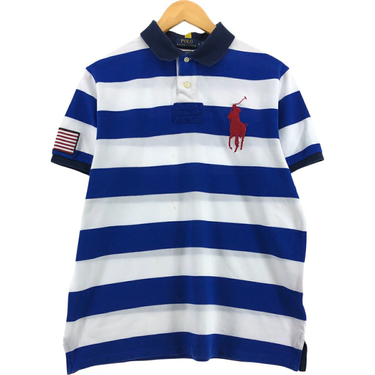 古着 ラルフローレン Ralph Lauren POLO RALPH LAUREN CUSTOM FIT ボーダー柄 ビッグポニー 半袖 ラガーシャツ メンズL相当 /eaa522196 【中古】 【250502】 【SS2509_10】