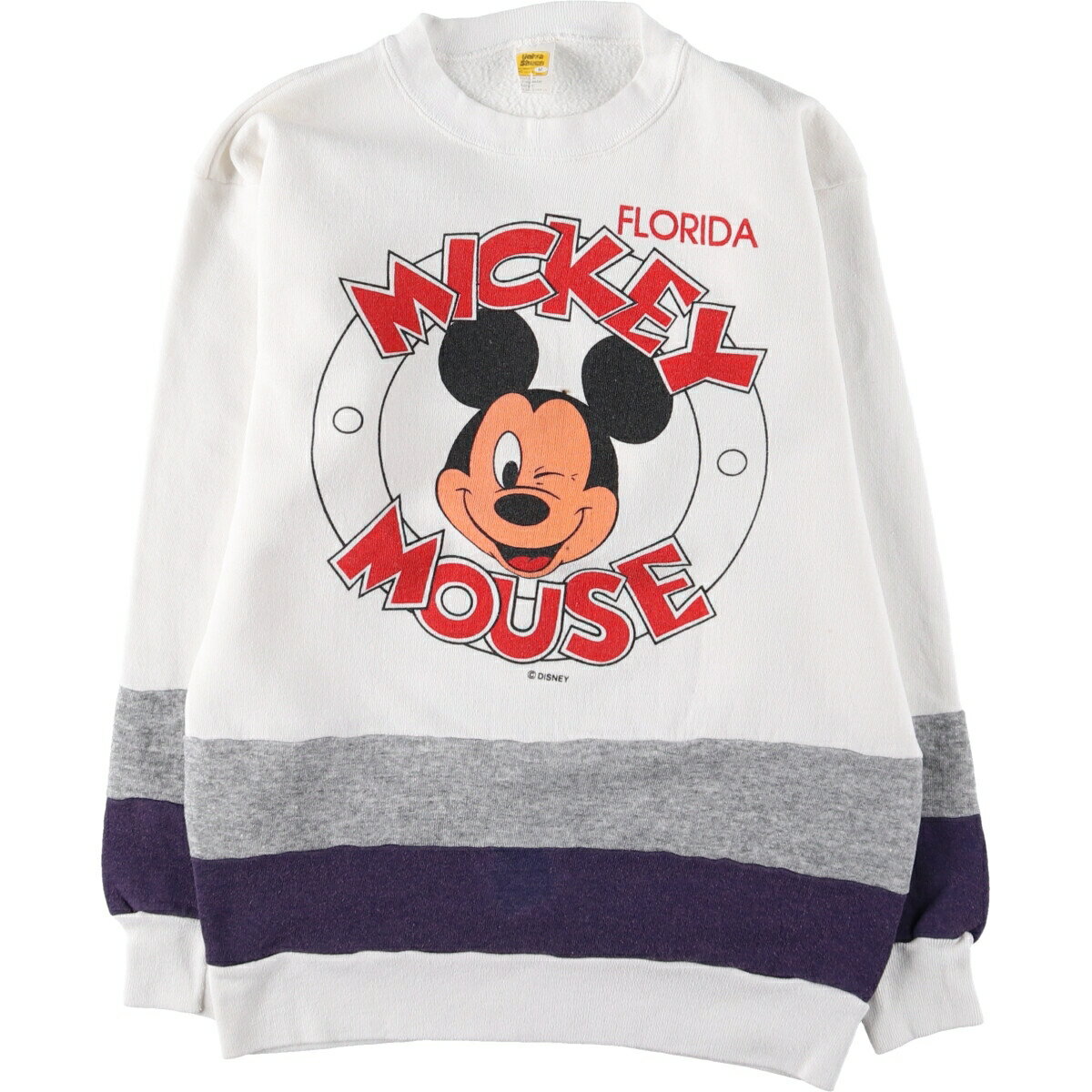 American Casual - 古着 ~80'S ベルバシーン VELVA SHEEN MICKEY MOUSE ミッキーマウス キャラクタースウェットシャツ トレーナー USA製 メンズM相当 ヴィンテージ /eaa522607 【中古】 【250306】 【SS2603_30】 ホワイト系 春夏秋冬