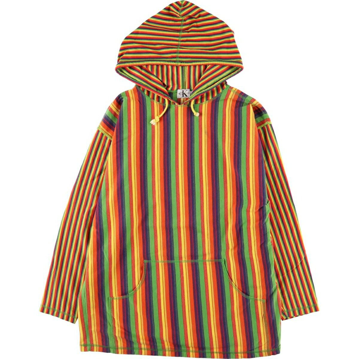 古着 90~00'S カルバンクライン Calvin klein JEANS マルチストライプ フード付き ロングTシャツ ロンT メンズM相当 ヴィンテージ /eaa524881 【中古】 【250306】 【Elulu/エルル】 【SS2512_10】